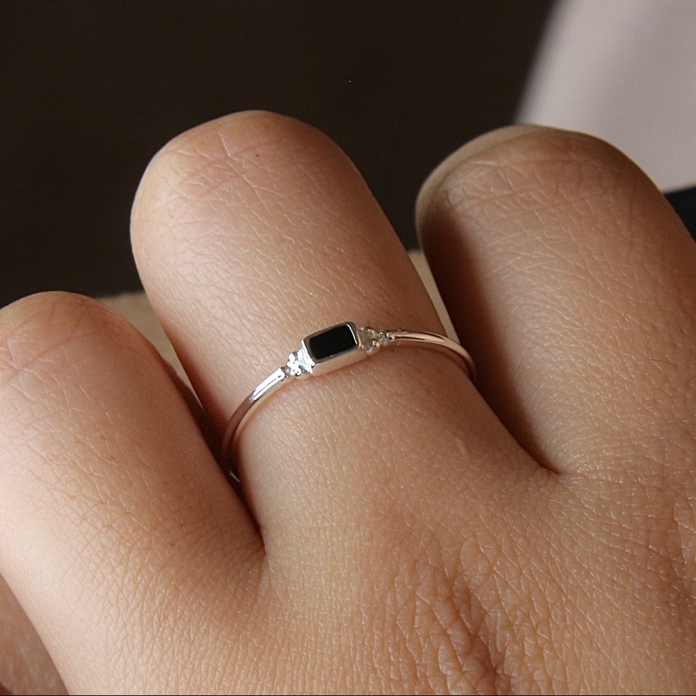 Black Epoxy Stackable Silver 925 ring sz 6,7,8